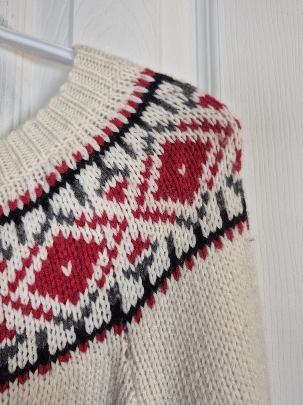 Talbots Cream Red Fair Isle Wool Blend Sweater Medium Cozy Cabincore Nordic Knit - Picture 3 of 6